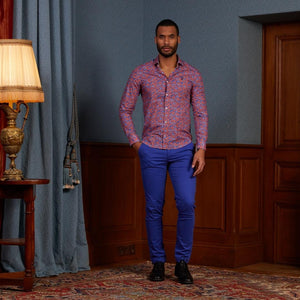 CLOVIS slim shirt 100% cotton floral print - Midnight blue - Vicomte A