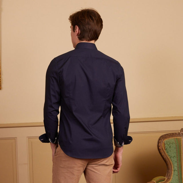 CLOVIS slim shirt in stretch poplin - Navy blue - Image alternative