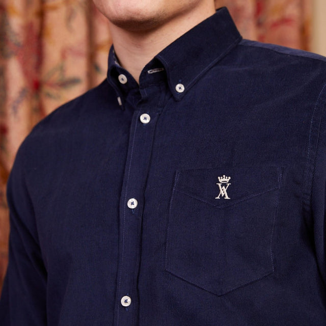 Slim CODY shirt 100% cotton in corduroy - Navy blue - Image alternative