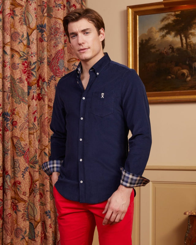 Slim CODY shirt 100% cotton in corduroy - Navy blue - Image principale