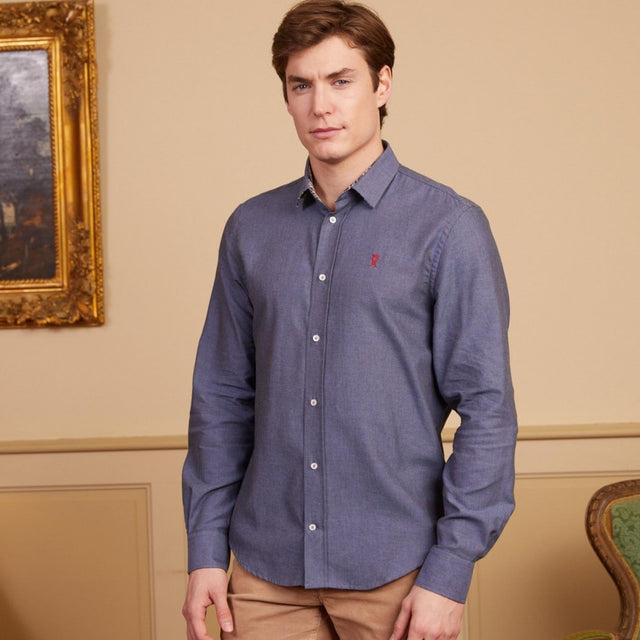 COLIN regular 100% cotton flannel shirt - Blue - Image principale
