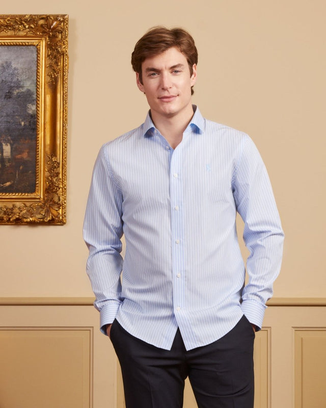 CONRAD regular shirt 100% cotton with micro stripes - Sky blue - Image principale
