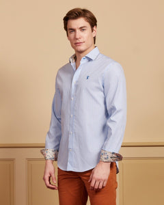 Conrad Regular 100% Cotton Striped Shirt - Sky Blue - Viscount A