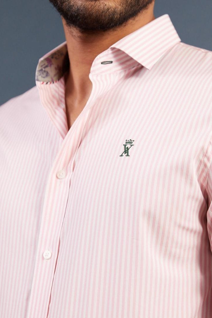 Chemise CONRAD regular 100% coton à rayures - Rose clair - Vicomte A