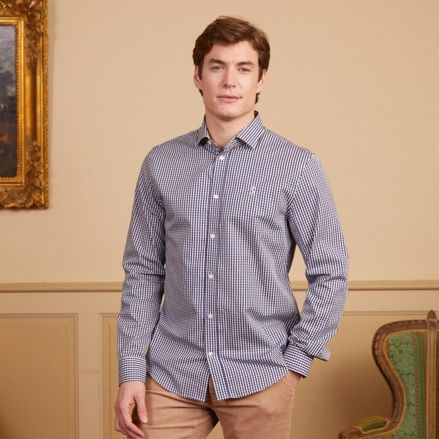 CONRAD regular shirt 100% cotton with Vichy pattern - Midnight blue - Image principale