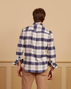Regular CYD shirt in recycled cotton and tartan pattern - Blue and White - Vicomte A
