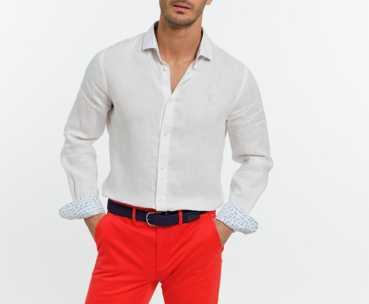 Chemise Slim CLAY1 100% Lin Uni - Blanc - Vicomte A