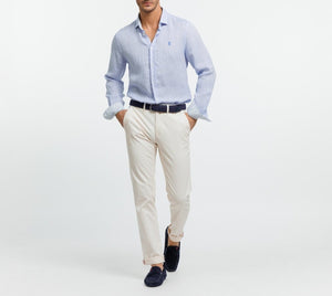 Slim CLAY1 Shirt 100% Plain Linen - Light Blue - Vicomte A