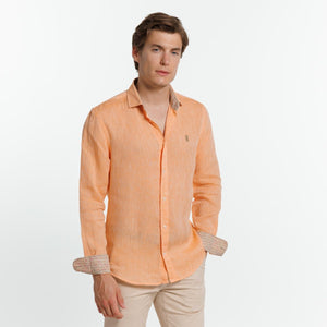 Chemise Slim CLAY1 100% Lin Uni - Orange - Vicomte A