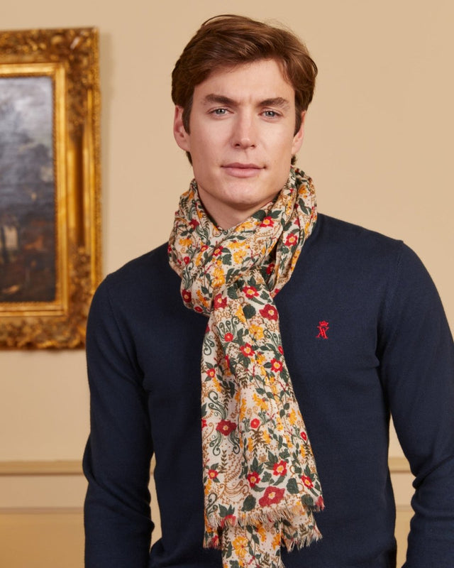 ARES 100% wool scarf with floral print - Ivory white - Image alternative