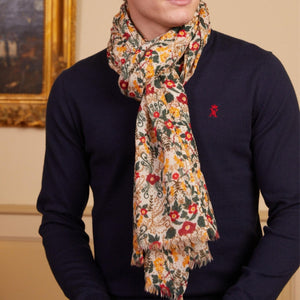 ARES 100% wool scarf with floral print - Ivory white - Vicomte A