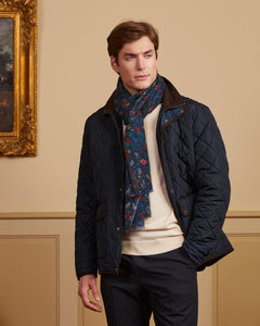 ARES scarf 100% wool with floral print - Midnight blue - Vicomte A