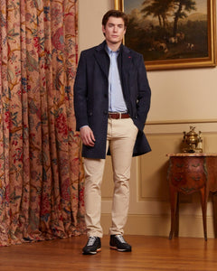 Manteau GASTON en laine avec parmenture amovible et légères rayures - Bleu foncé - Vicomte A