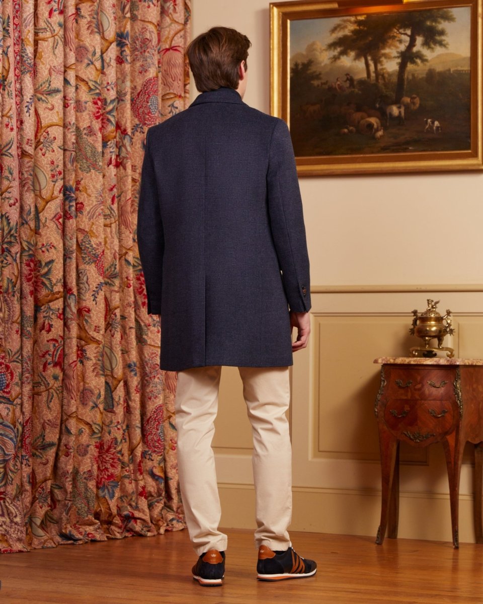 Manteau GASTON en laine avec parmenture amovible et légères rayures - Bleu foncé - Vicomte A