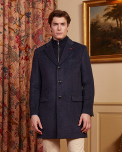 GASTON wool coat with removable facing and light stripes - Dark blue - Vicomte A
