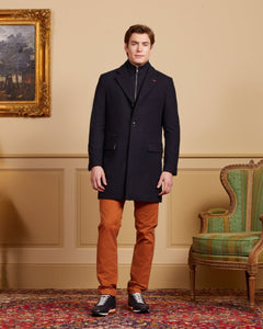 GASTON wool coat with removable plain facing - Navy blue - Vicomte A
