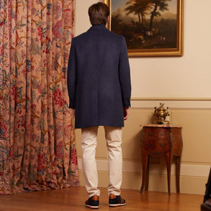 GASTON wool coat with removable plain facing - Navy blue - Vicomte A