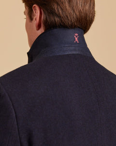 GASTON wool coat with removable plain facing - Navy blue - Vicomte A