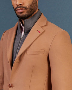 GASTON wool coat with removable plain facing - Camel - Vicomte A