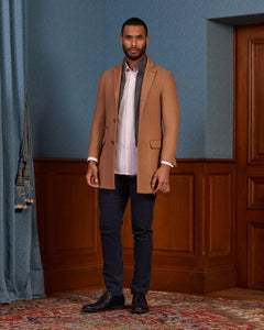 GASTON wool coat with removable plain facing - Camel - Vicomte A