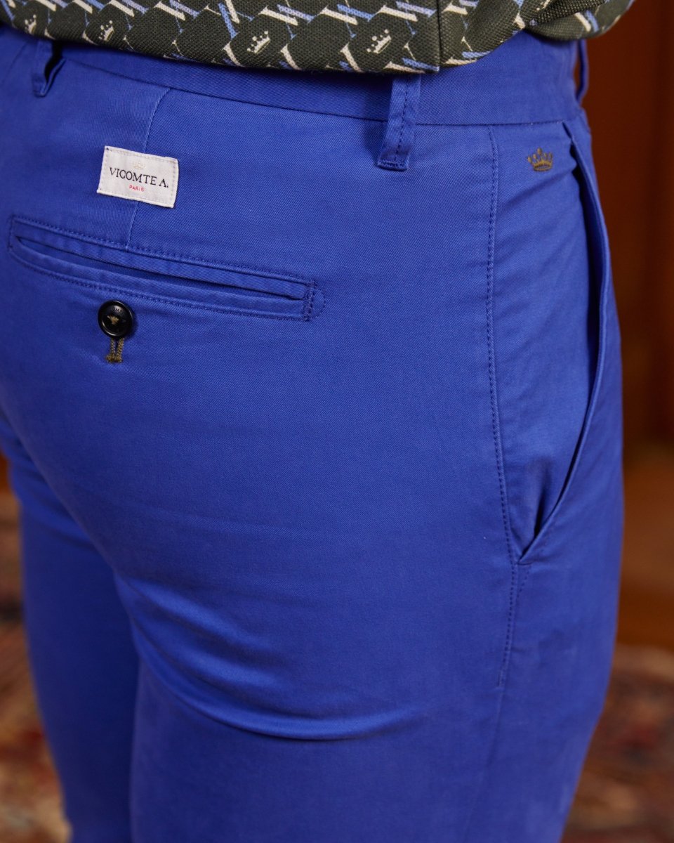 Pantalon chino LORENZO droit en coton uni - Bleu roi - Vicomte A