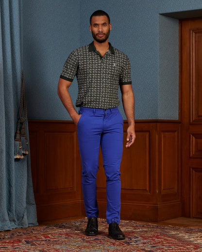 Pantalon chino LORENZO droit en coton uni - Bleu roi - Vicomte A