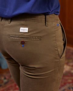 Pantalon chino LORENZO droit en coton uni - Khaki - Vicomte A
