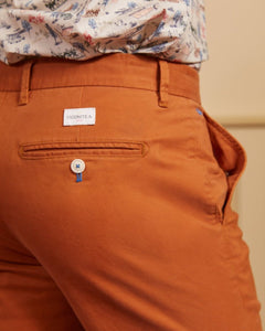 Pantalon chino LORENZO droit en coton uni - Marron - Vicomte A