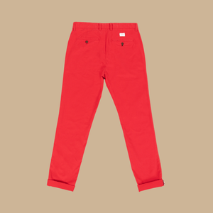 Pantalon chino LORENZO droit en coton uni - Rouge - Vicomte A