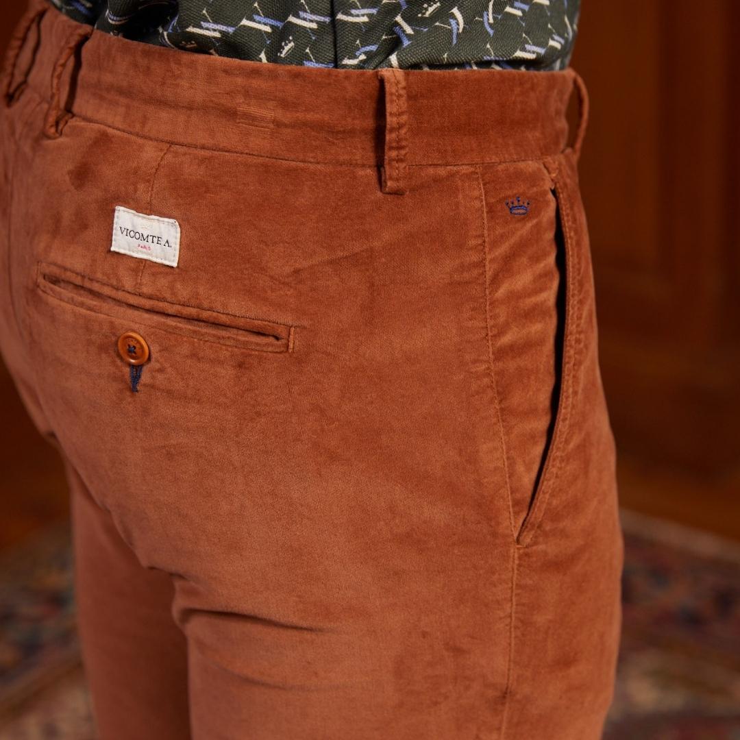 Pantalon chino LORENZO droit en velours cotelé - Marron - Vicomte A