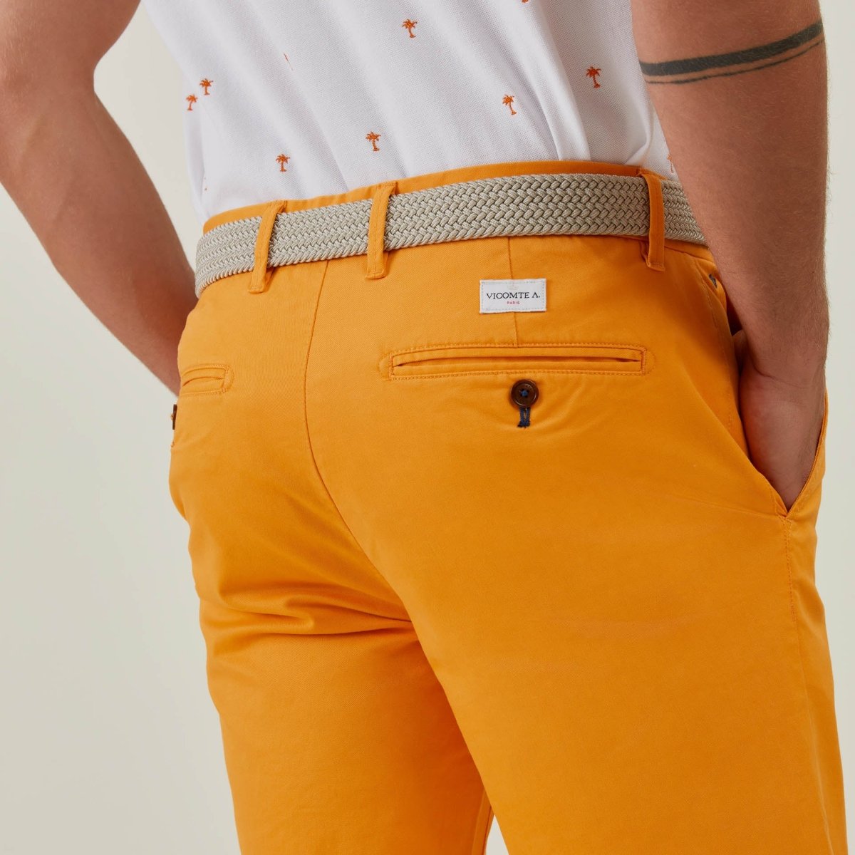 Pantalon Chino Lorenzo en Coton Uni - Orange - Vicomte A