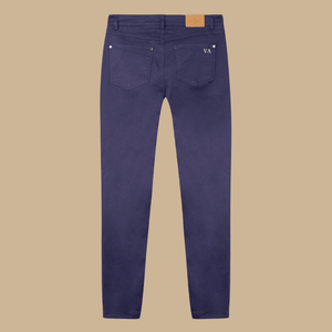 LANA slim Trousers in plain cotton-Blue night-Vicomte A
