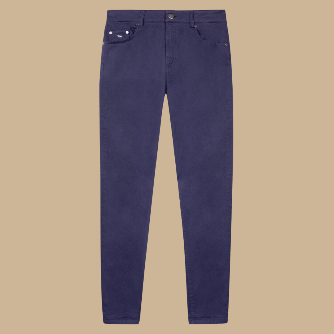 Pantalon LANA slim en coton uni - Bleu nuit - Vicomte A