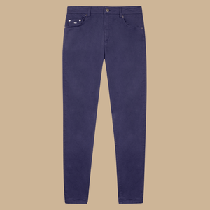 LANA slim Trousers in plain cotton-Blue night-Vicomte A
