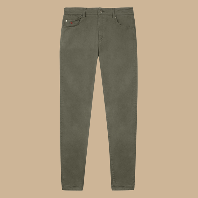 LANA slim pants in plain cotton - Khaki - Image principale