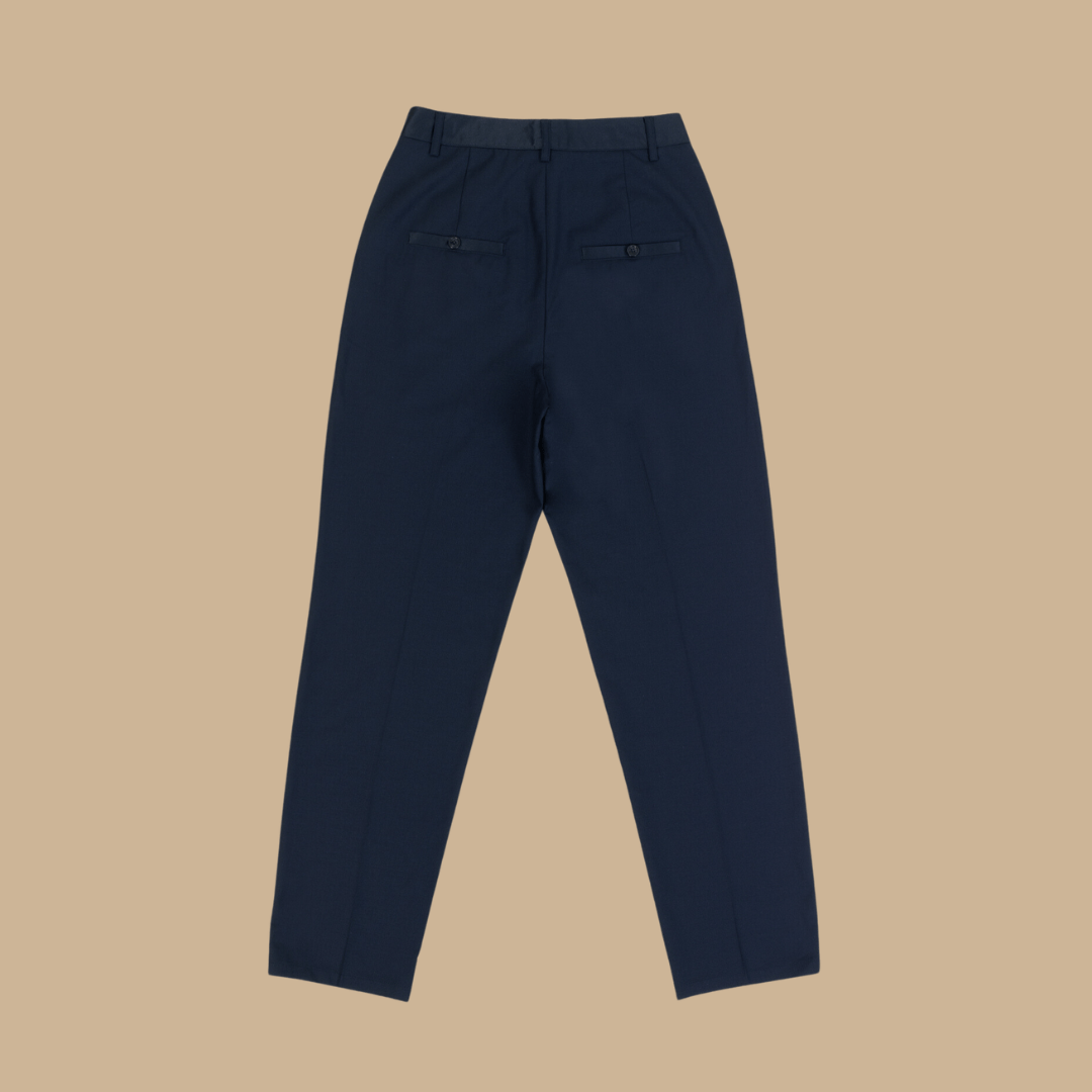 Pantalon pinces pour Femme Coupe ajust e en Laine bleu marine