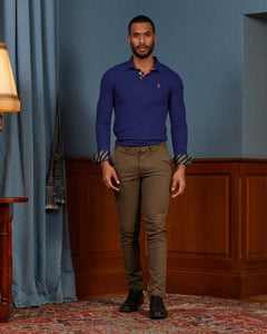 PADDY Long Sleeve Polo Shirt with Tie Details - Midnight Blue - Vicomte A