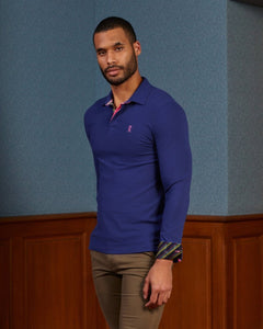 PADDY Long Sleeve Polo Shirt with Tie Details - Midnight Blue - Vicomte A