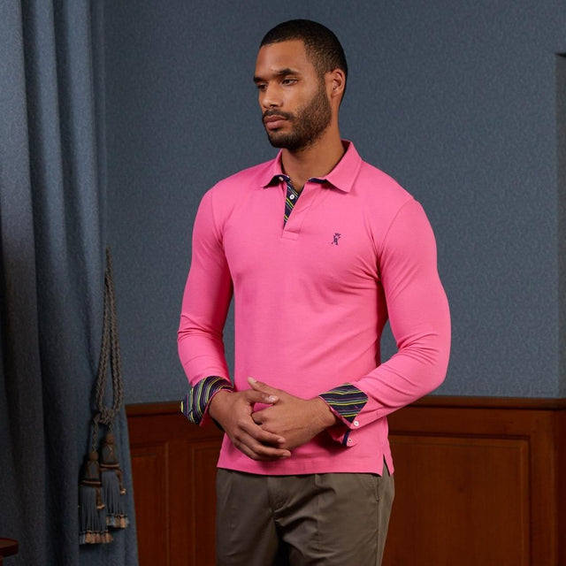 PADDY Long Sleeve Polo Shirt with Tie Details - Pink - Image principale