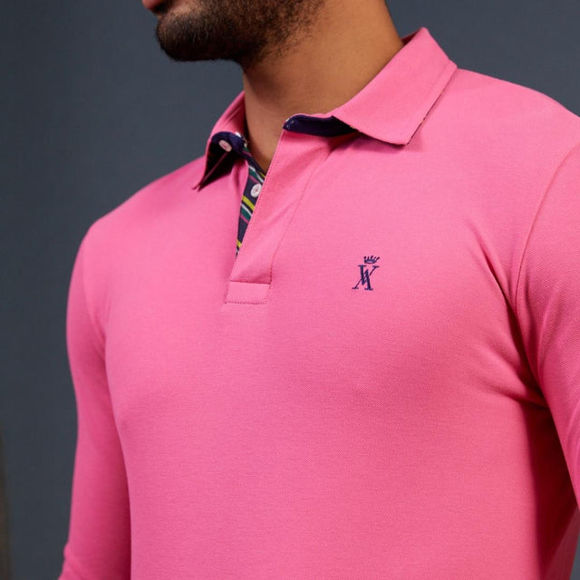 PADDY Long Sleeve Polo Shirt with Tie Details - Pink - Image alternative