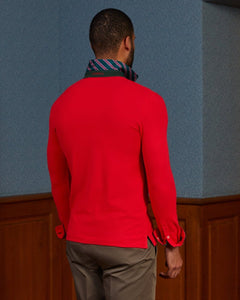 PADDY Long Sleeve Polo Shirt with Tie Details - Red - Vicomte A