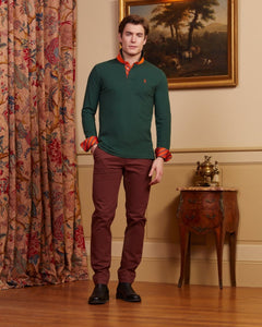 PADDY Long Sleeve Polo Shirt with Tie Details - Green - Vicomte A