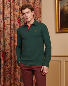 PADDY Long Sleeve Polo Shirt with Tie Details - Green - Vicomte A