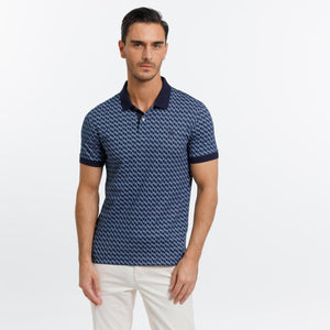 Polo PATRICK à manches courtes en Coton à imprimé Monograme - Bleu marine - Vicomte A