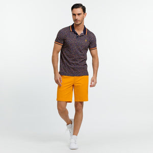 Polo PATRICK with short sleeves in palm-printed Cotton-Navy blue-Vicomte A