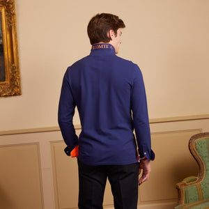 PEIO long-sleeved polo shirt 100% cotton pique - Midnight blue - Vicomte A