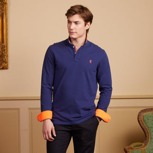 PEIO long-sleeved polo shirt 100% cotton pique - Midnight blue - Vicomte A