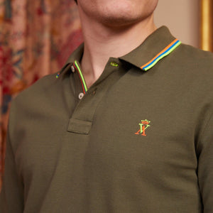 PEIO long-sleeved polo shirt 100% cotton pique - Khaki - Vicomte A