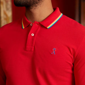 PEIO long-sleeved polo shirt 100% cotton pique - Red - Vicomte A