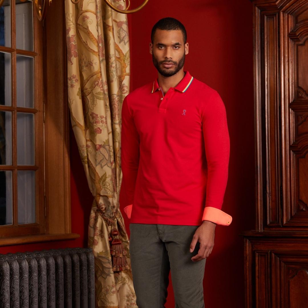 Polo PEIO manches longues 100% coton piqué -Rouge - Vicomte A